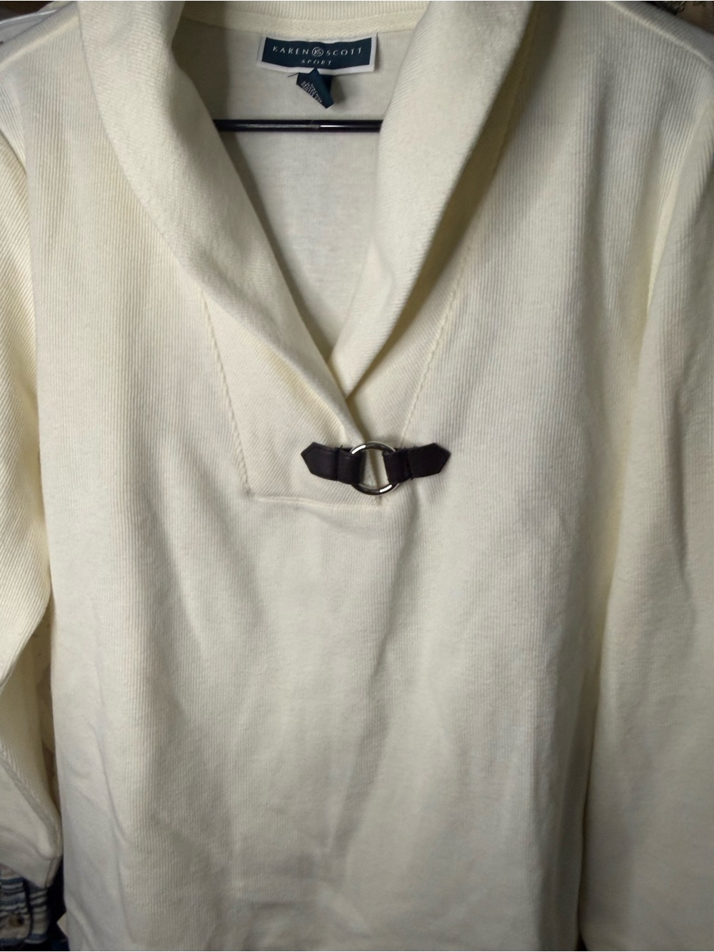 Karen Scott Cream Shawl-Collar Sweater with Toggle Accent